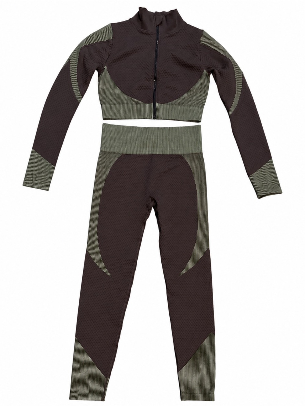 Source Unknown Olive Green & Black Two-Piece Seamless Legging Set